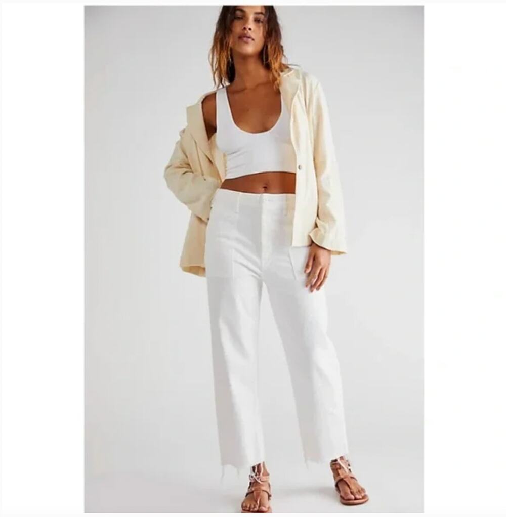 Mother Patch Pocket Private Ankle Fray Jeans Fairest Of Them All White Size 27